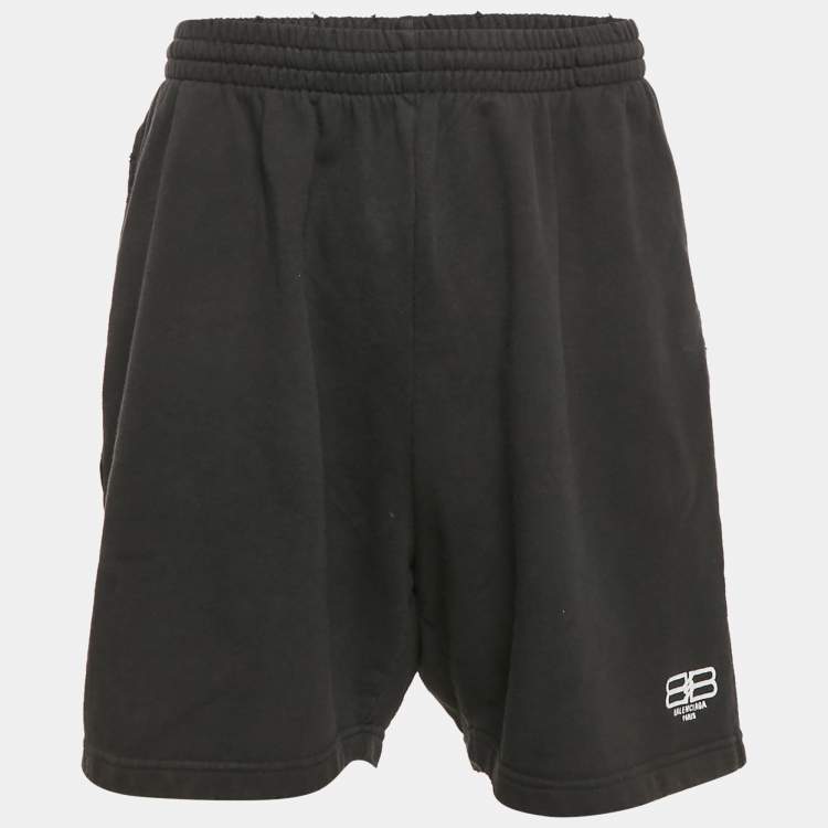 Pre Owned Balenciaga Black Knit Logo Embroidered Shorts M