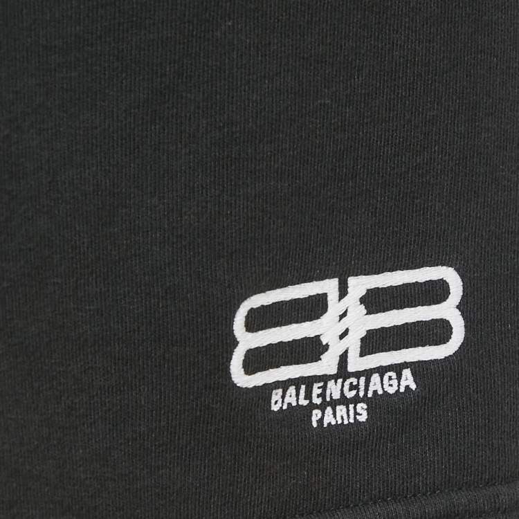 Pre Owned Balenciaga Black Knit Logo Embroidered Shorts M