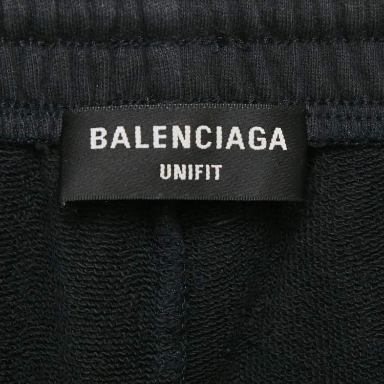 Pre Owned Balenciaga Black Knit Logo Embroidered Shorts M