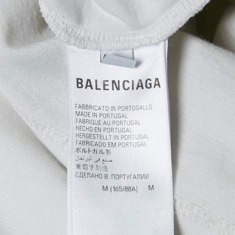 Pre Owned Balenciaga Off White Logo Print Jersey Crew Neck T-Shirt M
