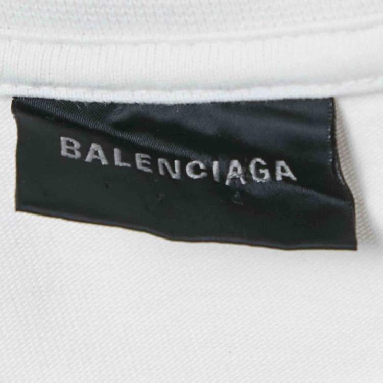 Pre Owned Balenciaga Off White Logo Print Jersey Crew Neck T-Shirt M
