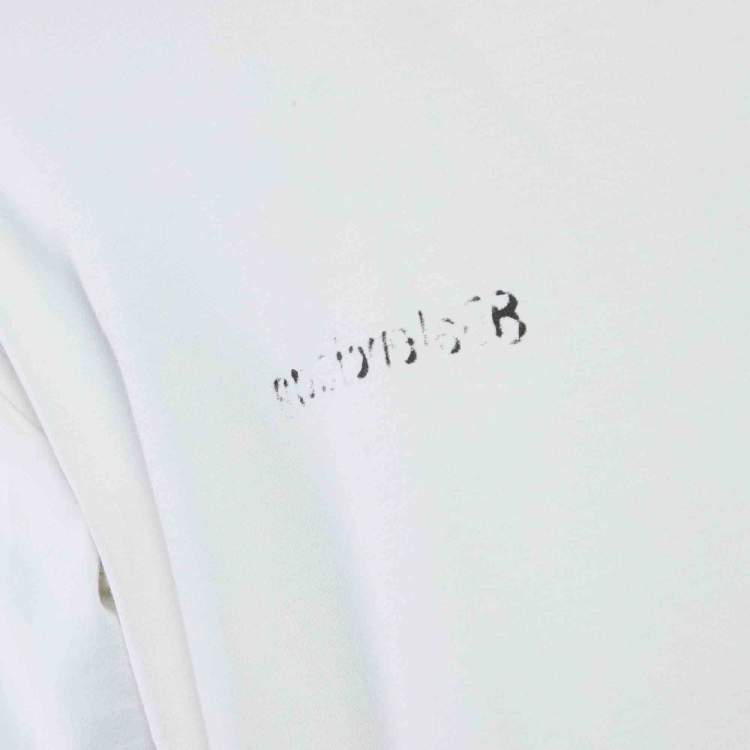 Pre Owned Balenciaga Off White Logo Print Jersey Crew Neck T-Shirt M