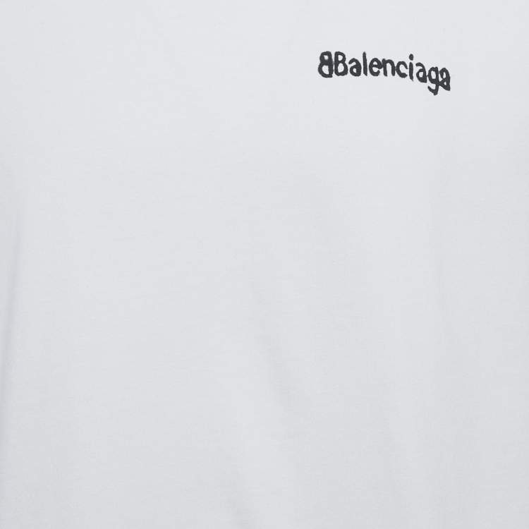 Pre Owned Balenciaga Off White Logo Print Jersey Crew Neck T-Shirt M