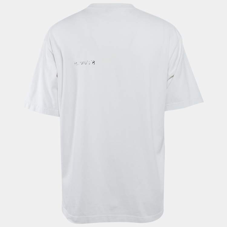 Pre Owned Balenciaga Off White Logo Print Jersey Crew Neck T-Shirt M