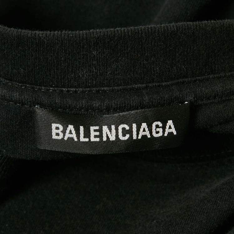 Pre Owned Balenciaga Black Logo Print Jersey T-Shirt M