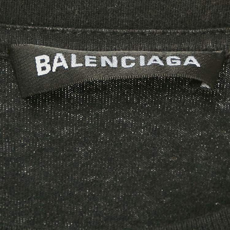 Pre Owned Balenciaga Black Logo Print Jersey T-Shirt M