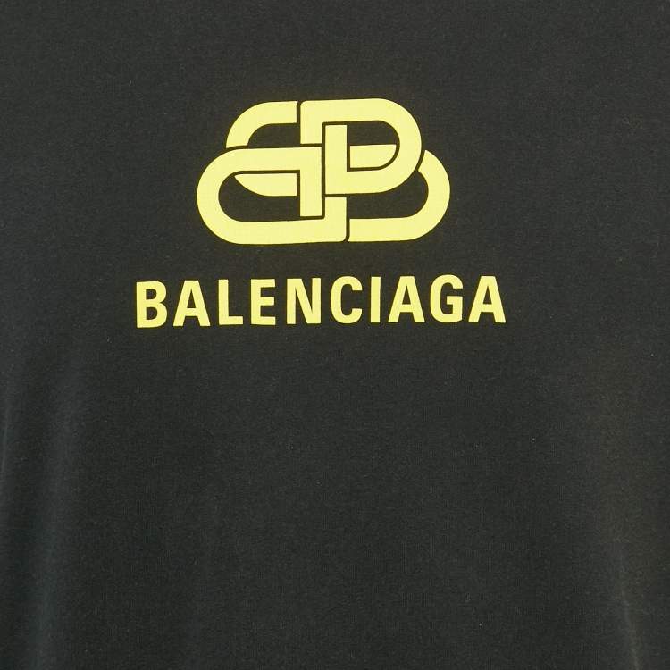 Pre Owned Balenciaga Black Logo Print Jersey T-Shirt M