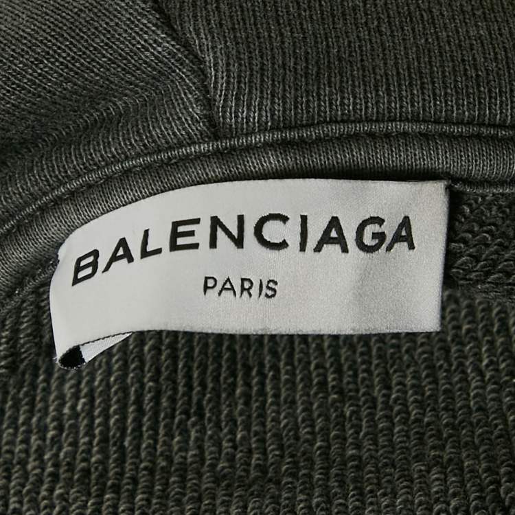 Pre Owned Balenciaga Grey Cotton Pocket Detail Oversized Hoodie S