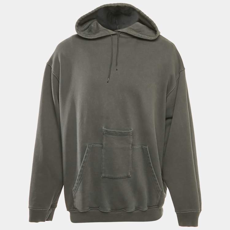 Pre Owned Balenciaga Grey Cotton Pocket Detail Oversized Hoodie S