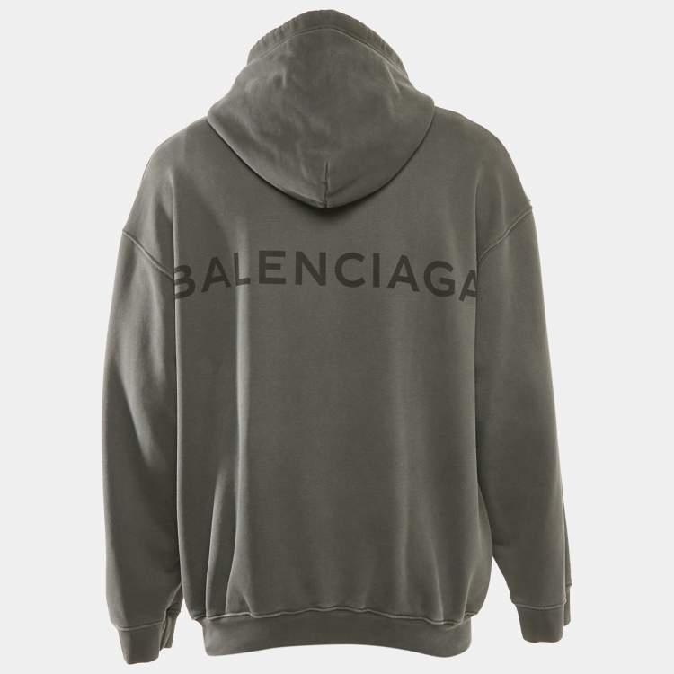 Pre Owned Balenciaga Grey Cotton Pocket Detail Oversized Hoodie S