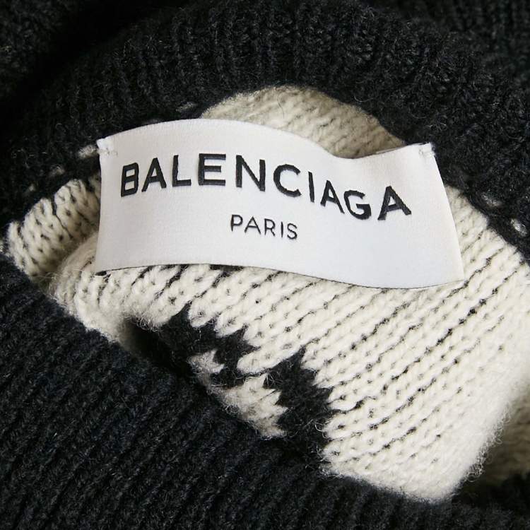 Pre Owned Balenciaga Black All Over Pattern Rib Knit Turtleneck Oversized Sweater M