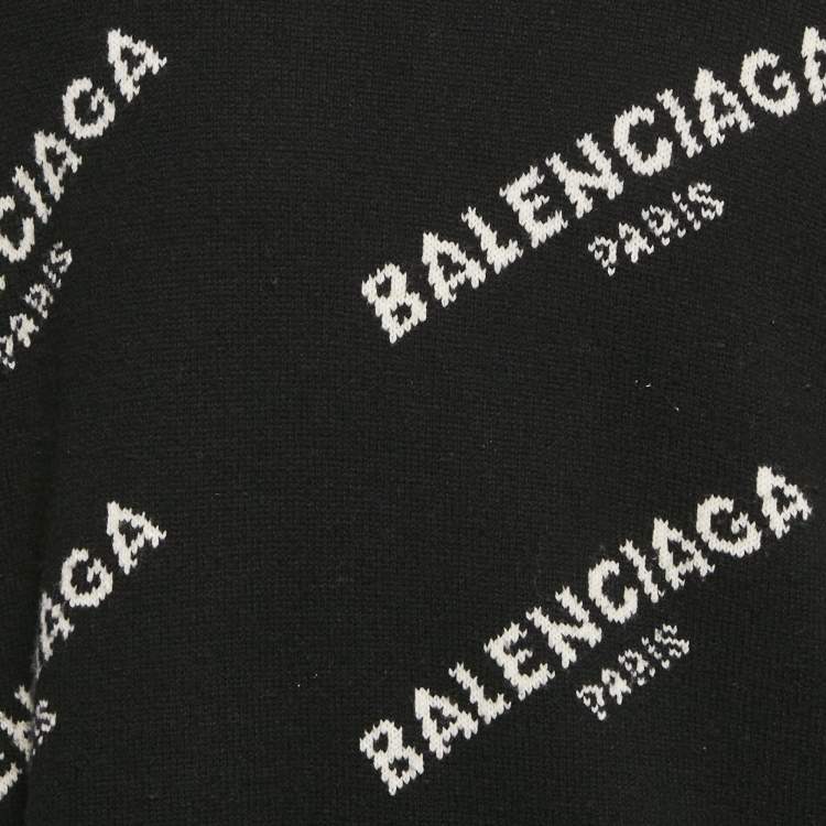Pre Owned Balenciaga Black All Over Pattern Rib Knit Turtleneck Oversized Sweater M