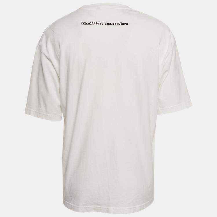 Pre Owned Balenciaga White I Love You Printed Cotton Oversized Distressed T-Shirt M