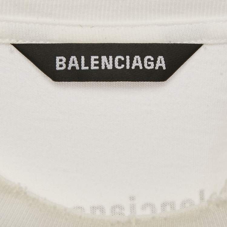 Pre Owned Balenciaga White I Love You Printed Cotton Oversized Distressed T-Shirt M