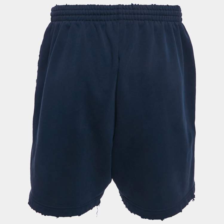 Pre Owned Balenciaga Unifit Navy Blue Cotton Knit Campaign Distressed Shorts M