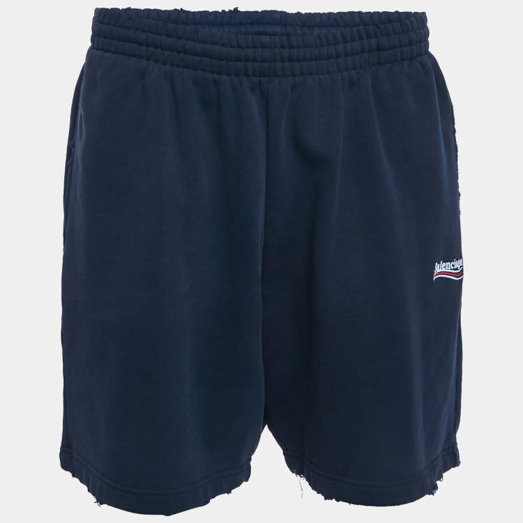Pre Owned Balenciaga Unifit Navy Blue Cotton Knit Campaign Distressed Shorts M