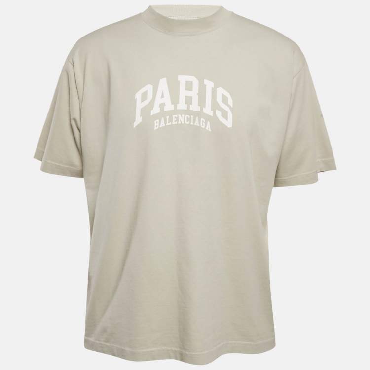 مملوكة مسبقًا Balenciaga Light Grey Logo Print Cotton Crew Neck Oversized Unisex T-Shirt S