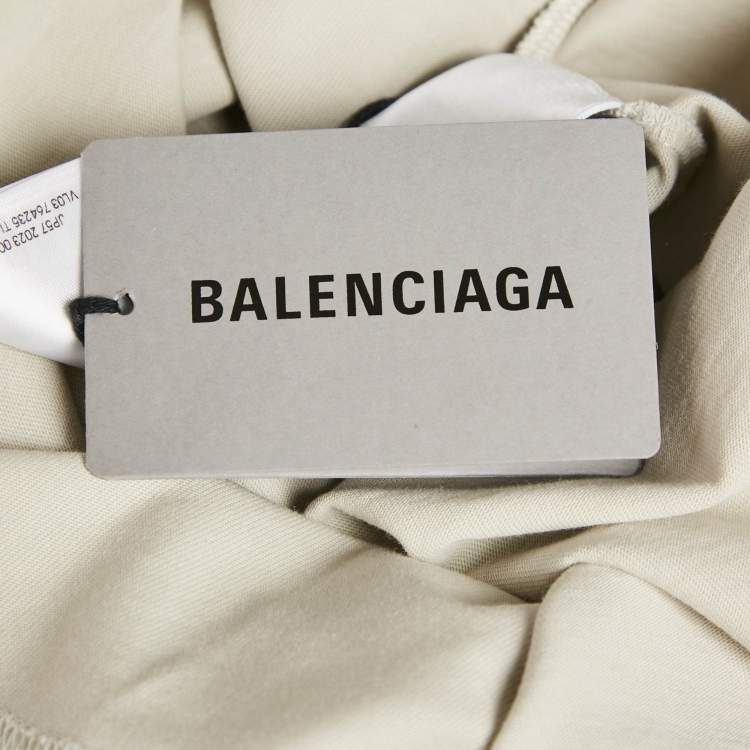 مملوكة مسبقًا Balenciaga Light Grey Logo Print Cotton Crew Neck Oversized Unisex T-Shirt S