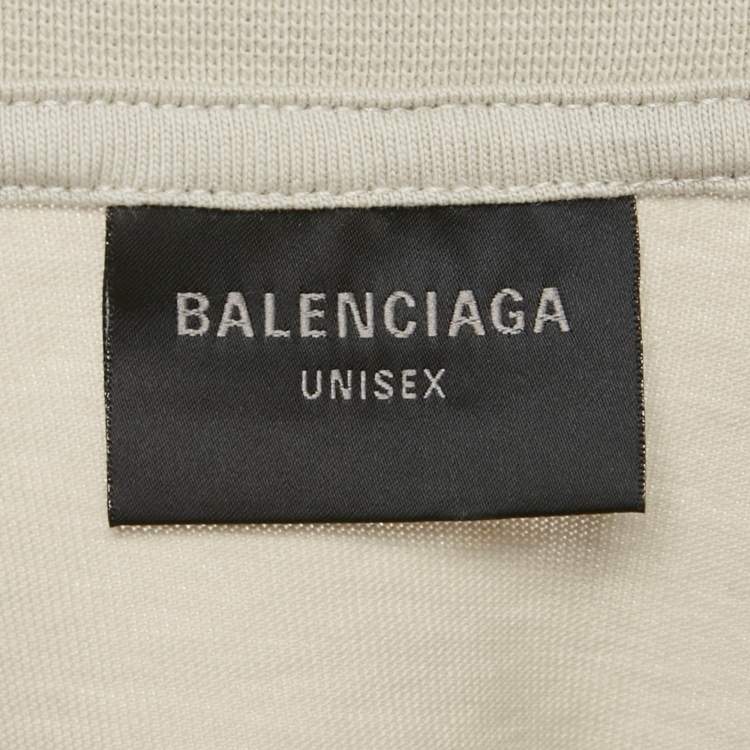 مملوكة مسبقًا Balenciaga Light Grey Logo Print Cotton Crew Neck Oversized Unisex T-Shirt S
