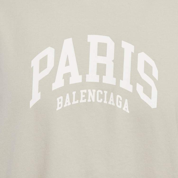 مملوكة مسبقًا Balenciaga Light Grey Logo Print Cotton Crew Neck Oversized Unisex T-Shirt S