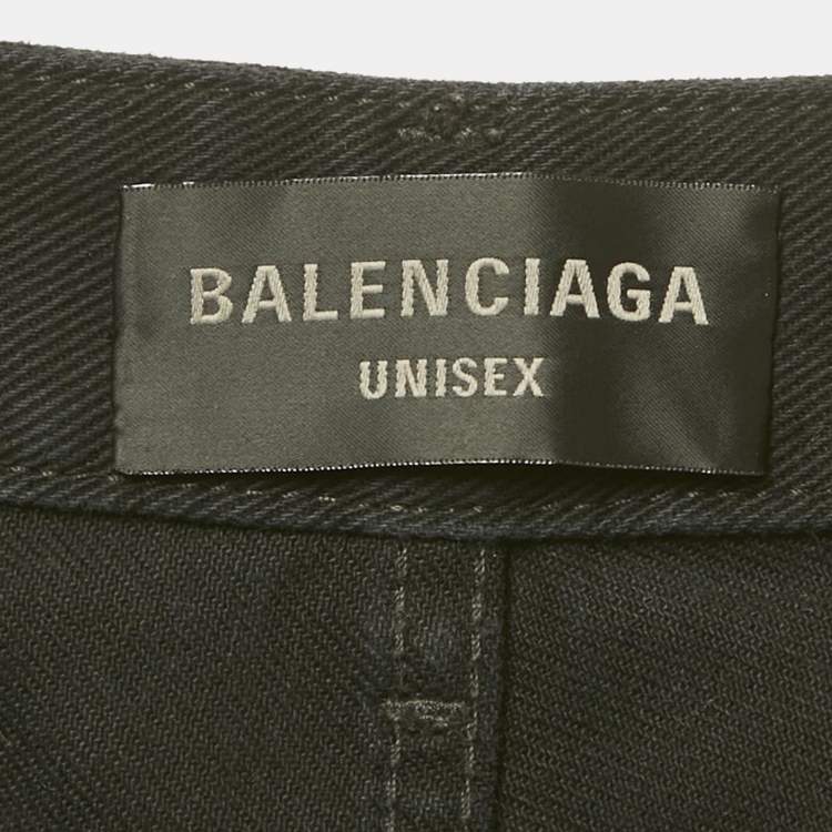 Pre Owned Balenciaga Unisex Black Knee Ripped Denim Straight Leg Jeans S Waist 31"