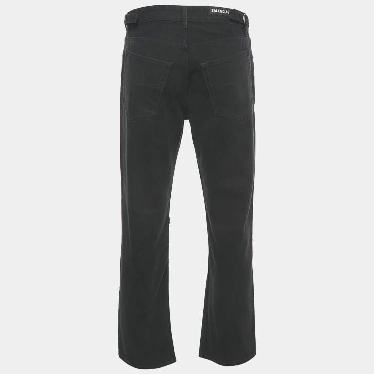 Pre Owned Balenciaga Unisex Black Knee Ripped Denim Straight Leg Jeans S Waist 31"