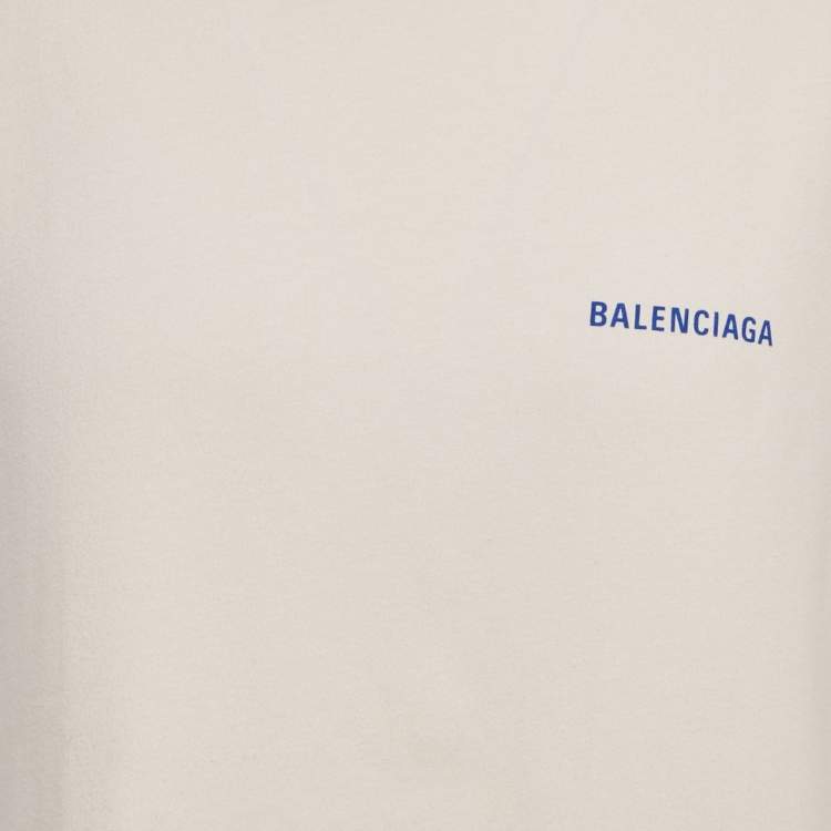 Pre Owned Balenciaga Unisex Beige Logo Print Jersey T-Shirt M