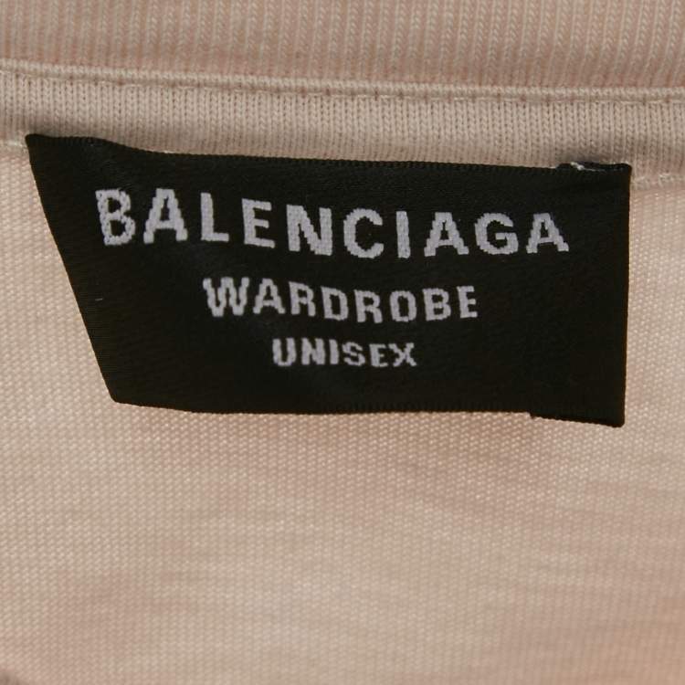 Pre Owned Balenciaga Unisex Beige Logo Print Jersey T-Shirt M