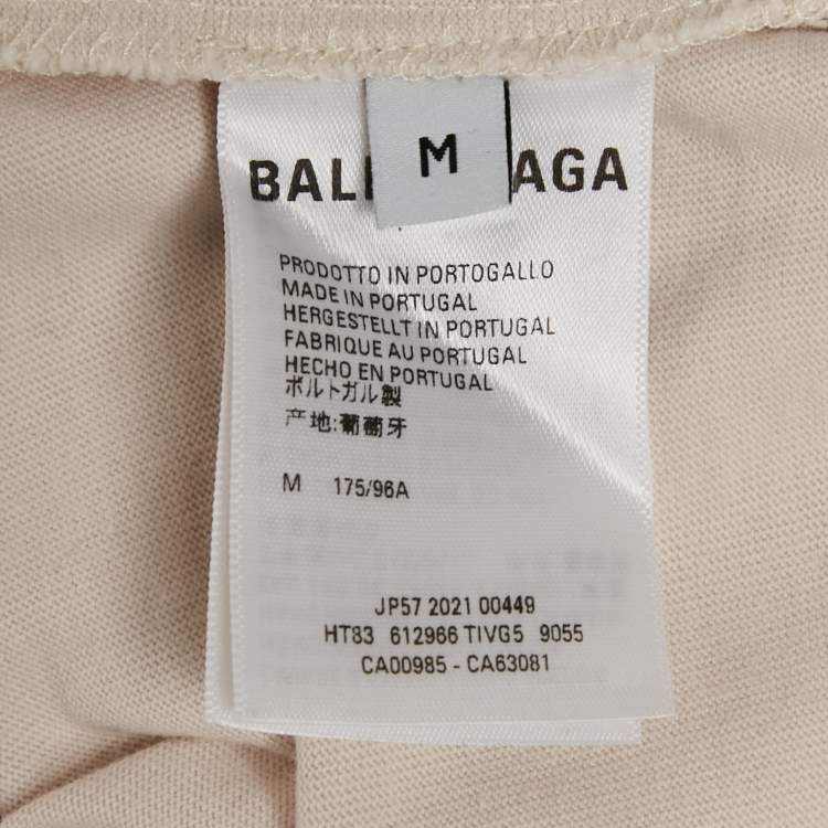 Pre Owned Balenciaga Unisex Beige Logo Print Jersey T-Shirt M