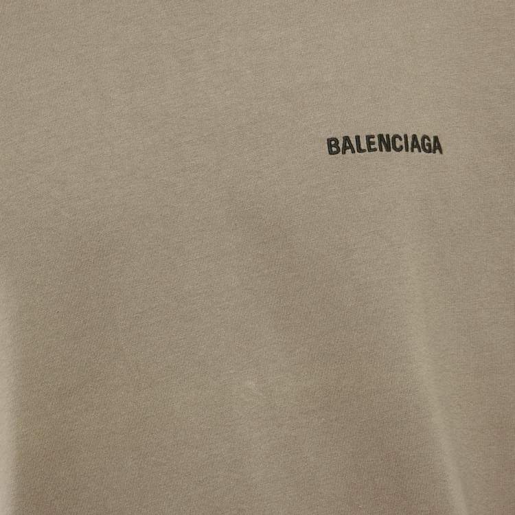 مملوكة مسبقًا Balenciaga Unisex Taupe Logo Embroiderd Jersey T-shirt XS 