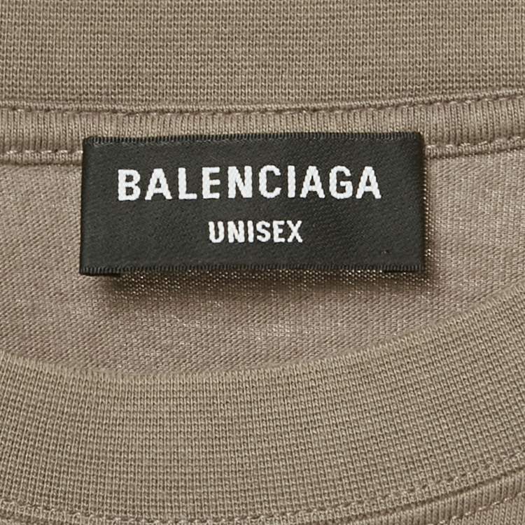 مملوكة مسبقًا Balenciaga Unisex Taupe Logo Embroiderd Jersey T-shirt XS 