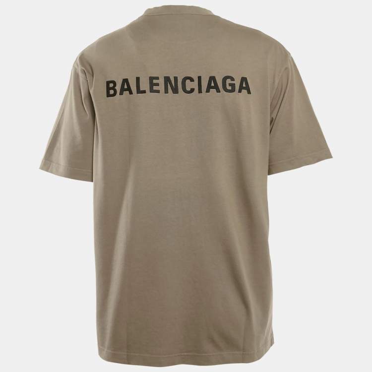 مملوكة مسبقًا Balenciaga Unisex Taupe Logo Embroiderd Jersey T-shirt XS 
