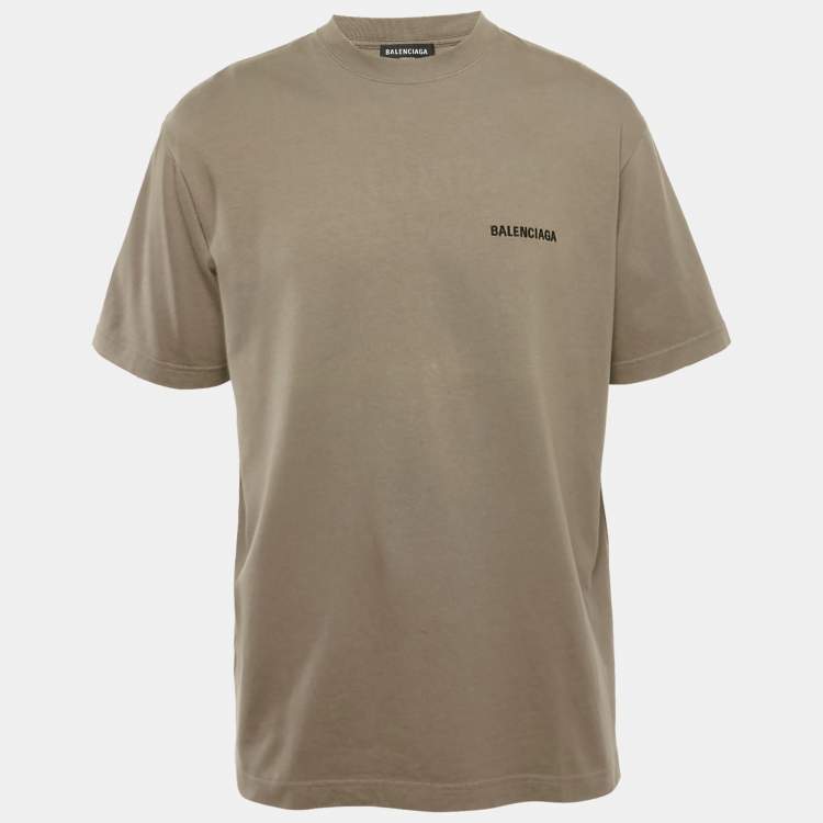 مملوكة مسبقًا Balenciaga Unisex Taupe Logo Embroiderd Jersey T-shirt XS 