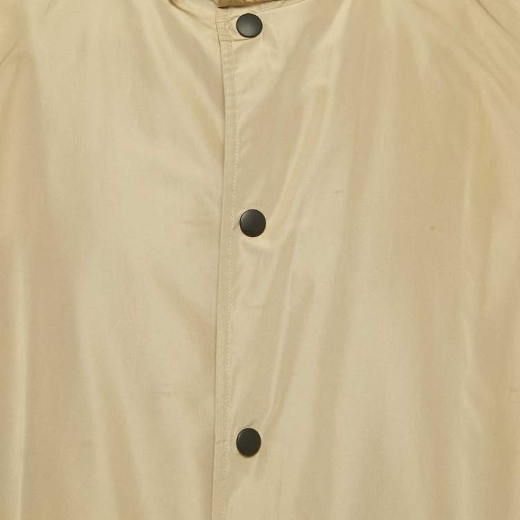 Pre Owned Balenciaga Beige Logo Print Synthetic Oversized Concealed Hood Jacket XS