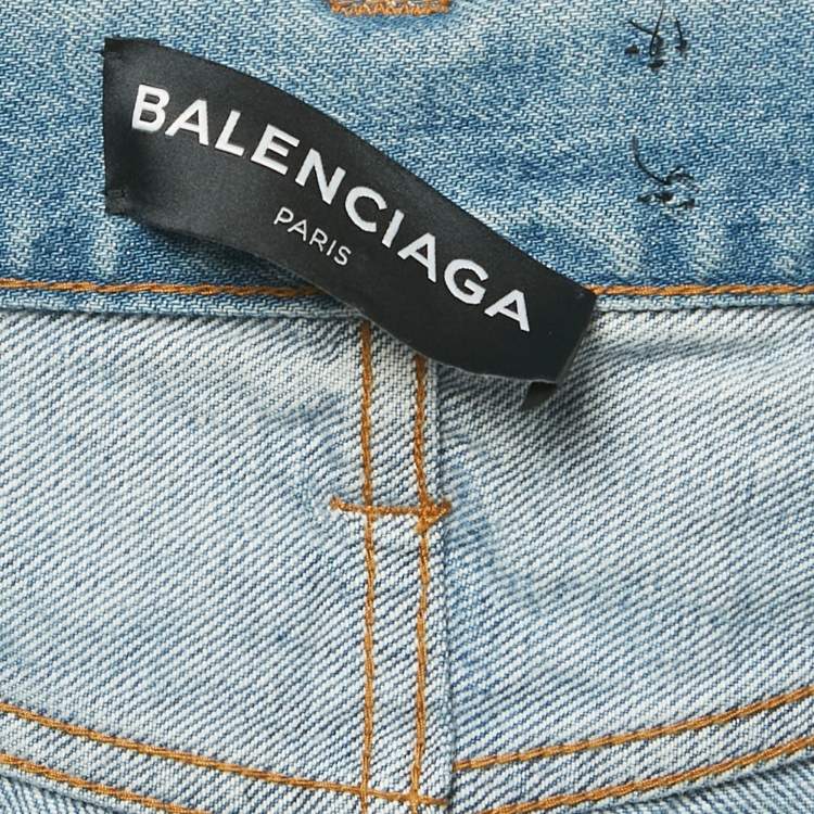 Pre Owned Balenciaga Blue Faded Blue Denim Shorts M Waist 31"