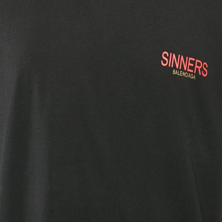 مملوكة مسبقًا Balenciaga Black Sinners Print Cotton Oversized Crewneck T-Shirt  M