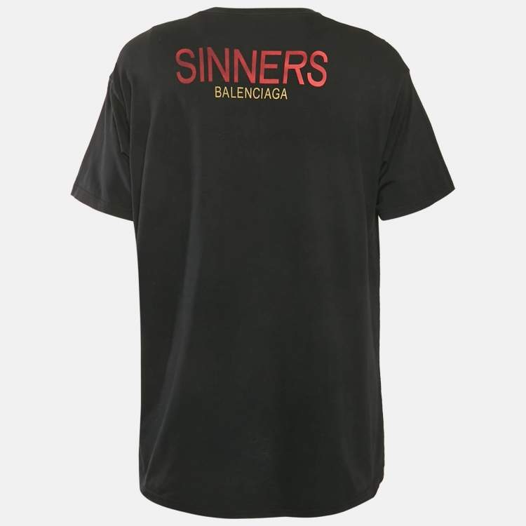 مملوكة مسبقًا Balenciaga Black Sinners Print Cotton Oversized Crewneck T-Shirt  M
