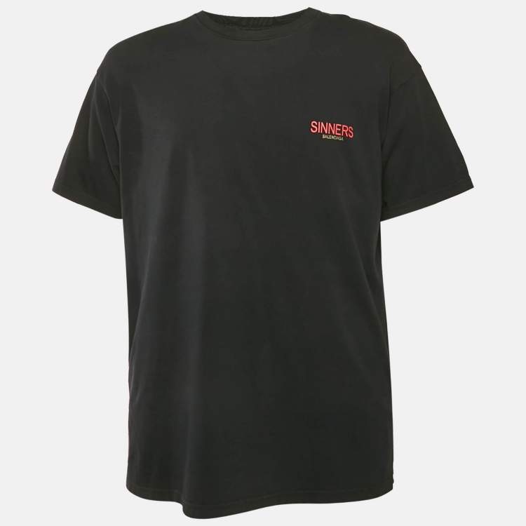 مملوكة مسبقًا Balenciaga Black Sinners Print Cotton Oversized Crewneck T-Shirt  M