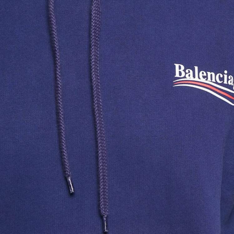 Pre Owned Balenciaga Blue Campaign Print Cotton Knit Hoodie S 
