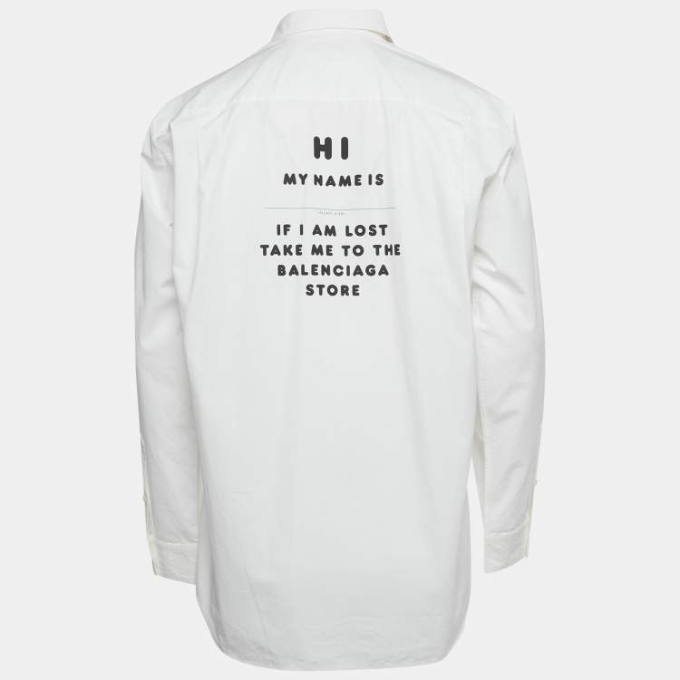 Pre Owned Balenciaga White Printed Cotton Oversized Shirt XS