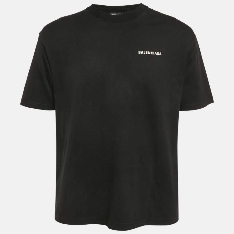 Pre Owned Balenciaga Black Logo Print Cotton Jersey Crewneck T-Shirt  XS