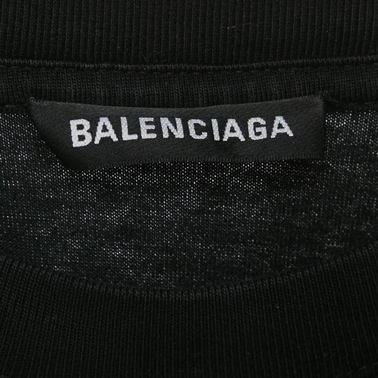 Pre Owned Balenciaga Black Logo Print Cotton Jersey Crewneck T-Shirt  XS