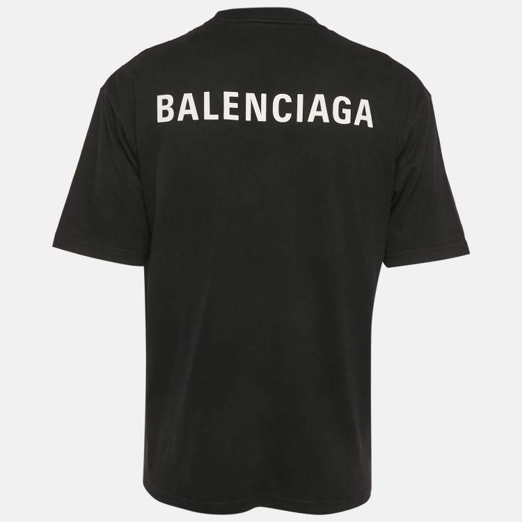 Pre Owned Balenciaga Black Logo Print Cotton Jersey Crewneck T-Shirt  XS
