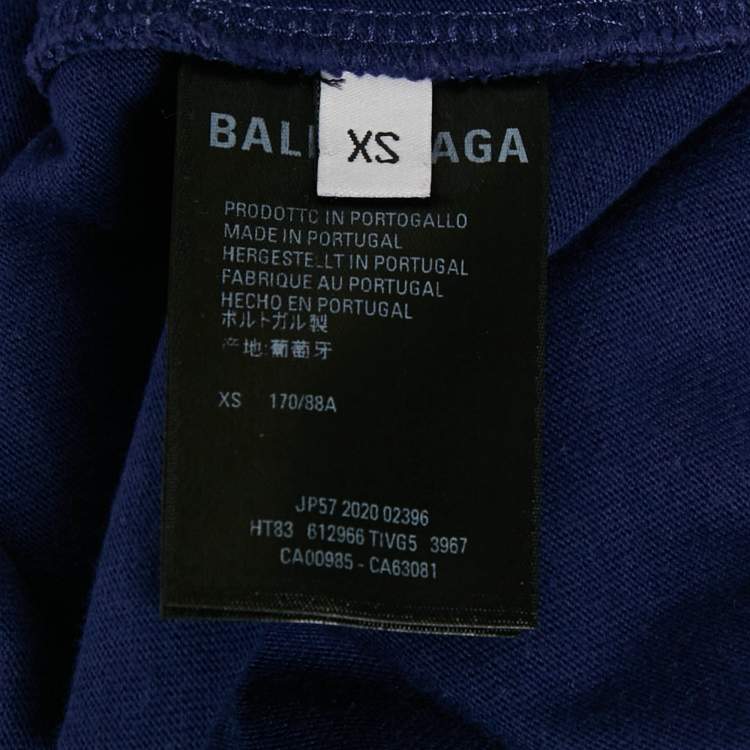 Pre Owned Balenciaga Unisex Blue Logo Print Jersey T-Shirt XS