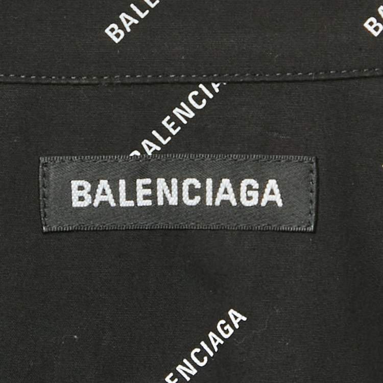 Pre Owned Balenciaga Black All Over Logo Print Cotton Oversized Shirt XS