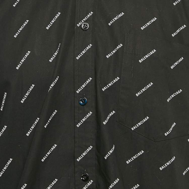 Pre Owned Balenciaga Black All Over Logo Print Cotton Oversized Shirt XS