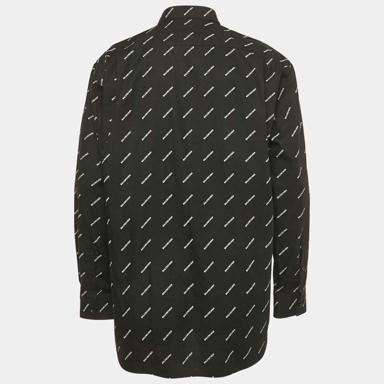 Pre Owned Balenciaga Black All Over Logo Print Cotton Oversized Shirt XS