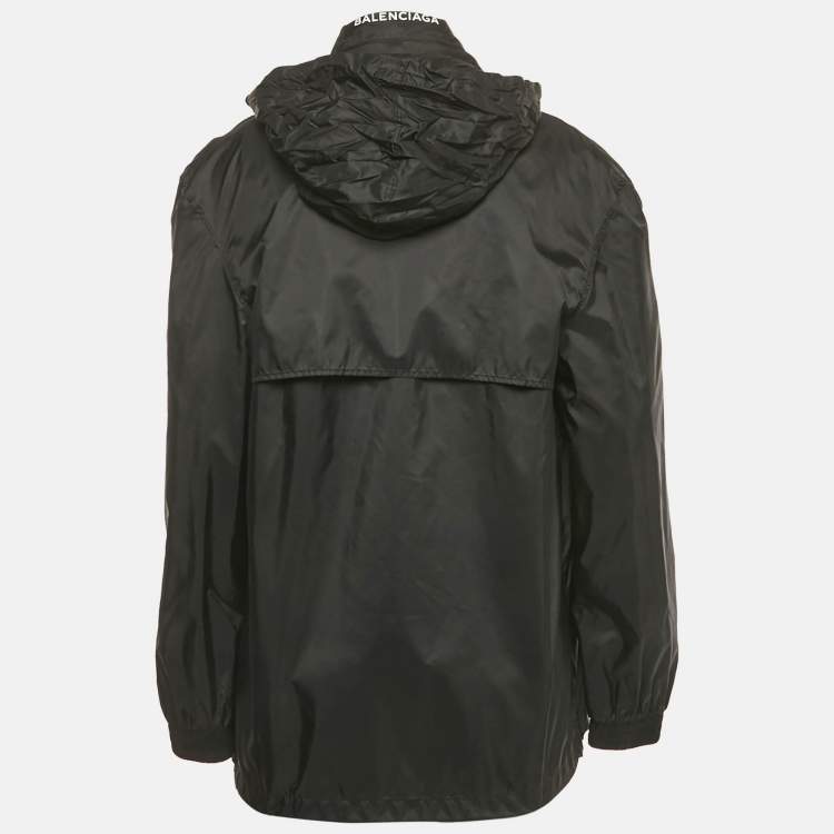 Pre Owned Balenciaga Black Logo Print Nylon Oversized Wind Breaker Jacket M
