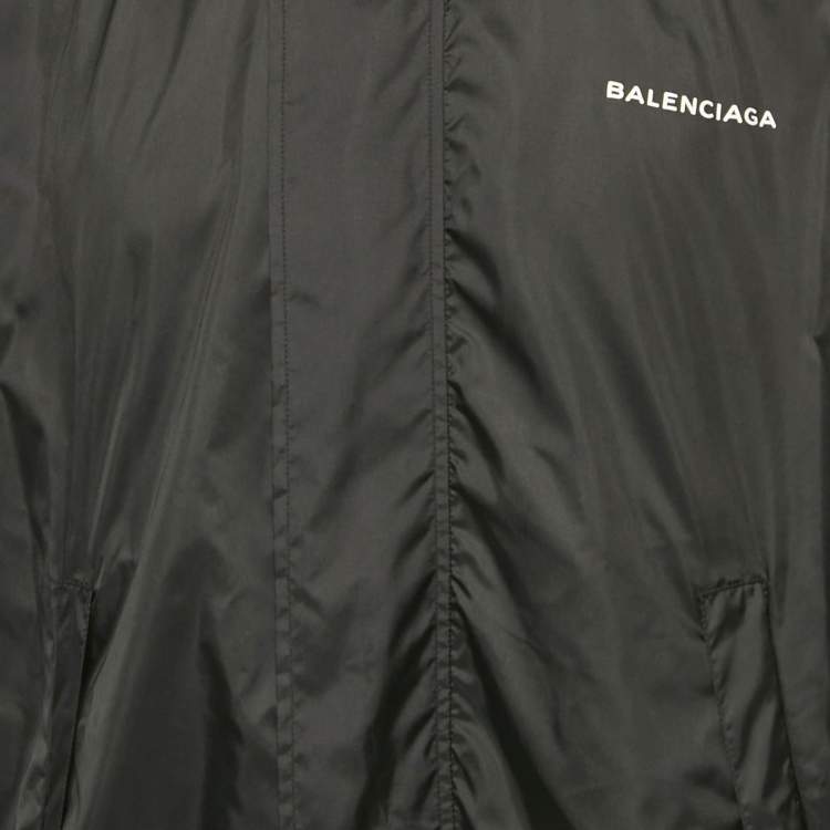 Pre Owned Balenciaga Black Logo Print Nylon Oversized Wind Breaker Jacket M