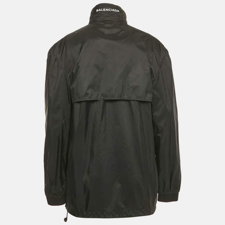 Pre Owned Balenciaga Black Logo Print Nylon Oversized Wind Breaker Jacket M